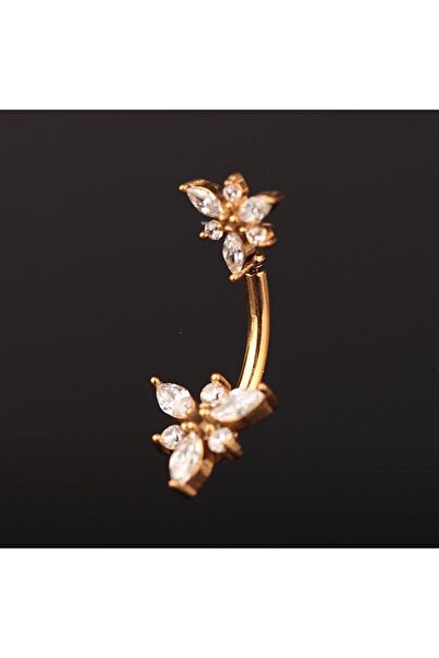 Rupen Kraft 316 L Cerrahi Çelik Göbek Piercingi Çiçek Detaylı Piercing Zirkon...