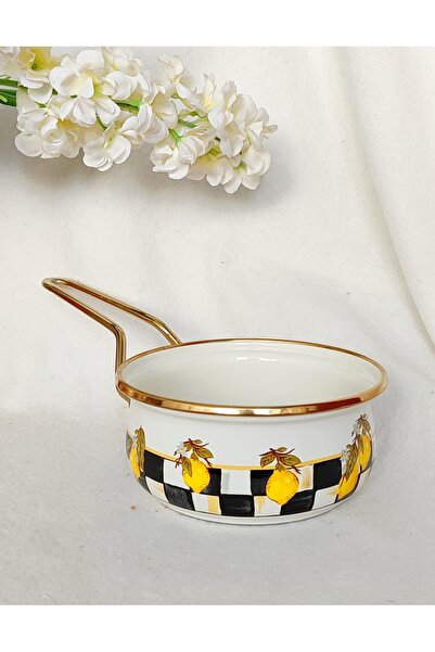EBRULİEMAYE Limon Gold Lux Enamel Pan Sauce Bowl Casserole 1 Liter 16 cm Diameter
