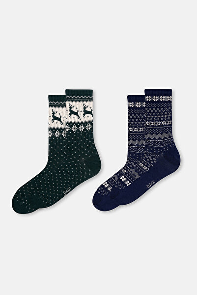 Dagi Men's 2-Piece Deer-Patterned Christmas Socks