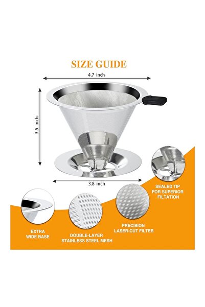 LUXURY قع فلتر تقطير القهوة V60 استيل مقاوم للصدا فلتر القهوة الدائم