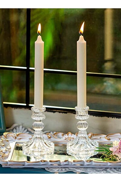 Generic RR BRAND 2 Pieces Glass Candlestick Holders 4 Inch Taper Candle Holders Clear