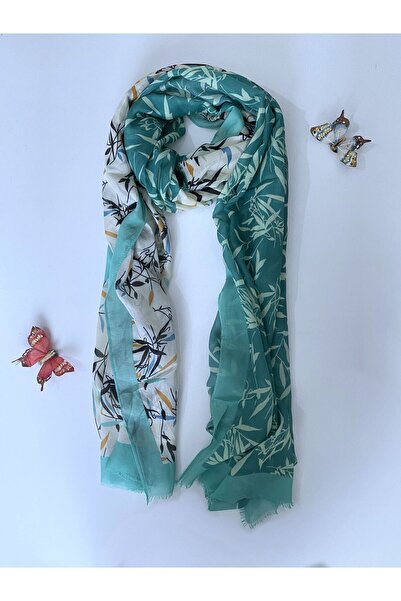 GOX شال قطني بنمط أوراق الشجر بلونين