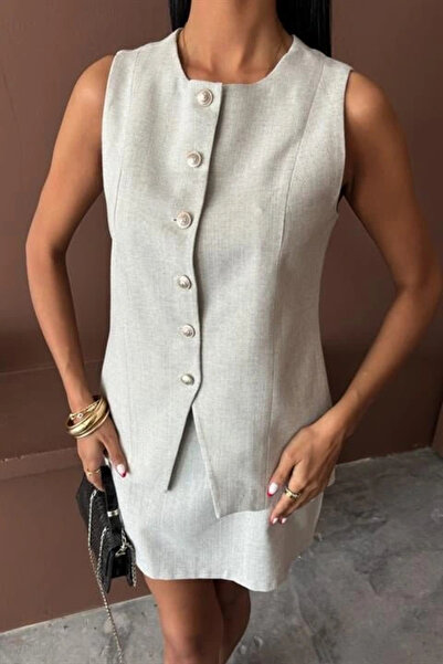 GENCULUS This Long Vest Is a Linen Suit with a Flared Skirt 10148