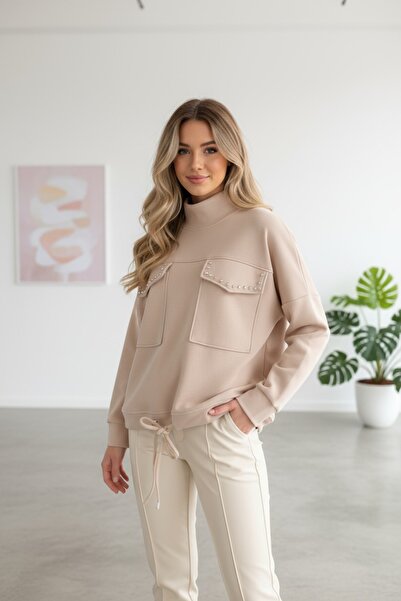 gigigiyim Stylish Women's Sweatshirt with Pockets and Pearl Embroidery