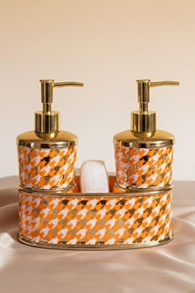 ALBETTO موزع صابون سائل من البورسلين الفاخر بسعة حجرتين مع حجرة لحفظ الإسفنج ...