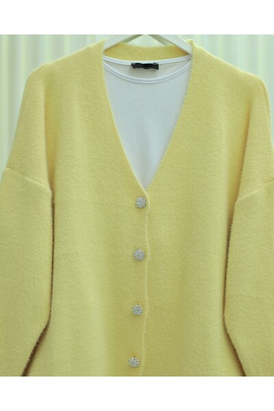 Modamorfo Buttoned Front Bearded Loose Knit Cardigan - Yellow