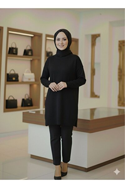 MEİLİN سترة تريكو كاجوال مرسيريزد برقبة دائرية سوداء