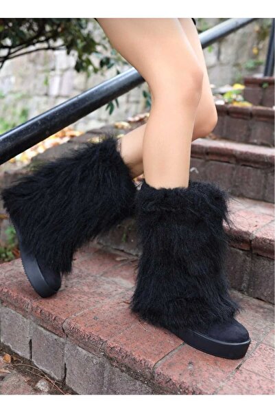 AYAKKABİSEPETİ Women's Boots with Dense Fur Inside and Full Fur Outside, Cold-Resistant