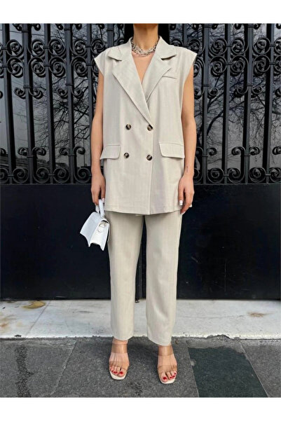 GENCULUS Stripe Long Yeek Pantoon Jewelry Povi̇con Beige