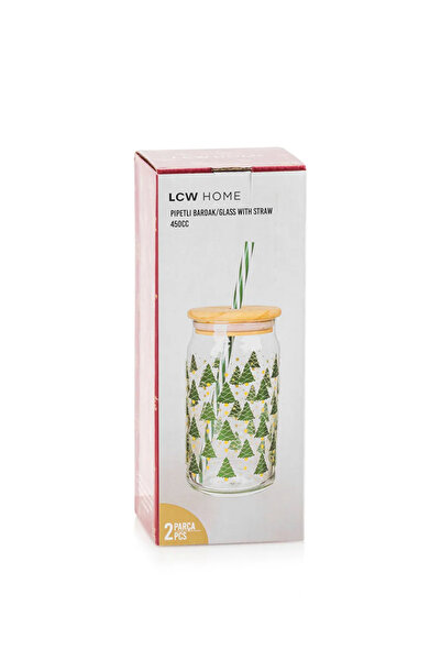 LC Waikiki Lcw Home Green Christmas Themed Glass Cup with Straw 450 ml