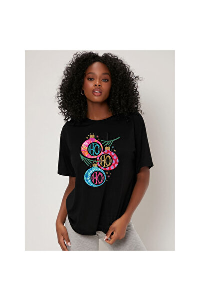 Tubinyoo رأس السنة - السنة الجديدة مطبوع تي شيرت أسود للجنسين قصة فضفاضة