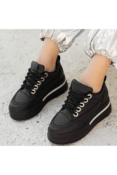 FRESCO SCARFS Lulu Black Leather Lace-Up Sneakers 259690