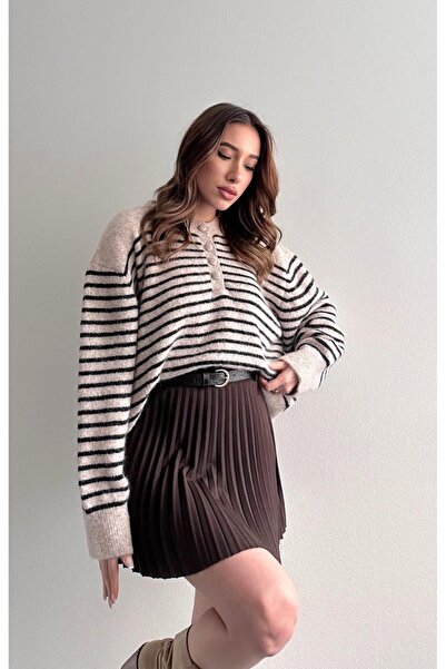 fujya Striped Buttoned Oversized Knitwear Sweater