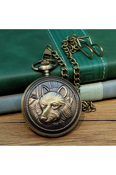 stfast st Custom Wolf Embossed Vintage Retro Pocket Watch with Chain Mother Father Lover Birthday Gift Christmas