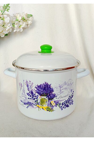 EBRULİEMAYE Lavender Enamel Lid Stockpot Deep Pot Bakraç 6.5 Liters 24 cm Diameter Jam Canning Pot