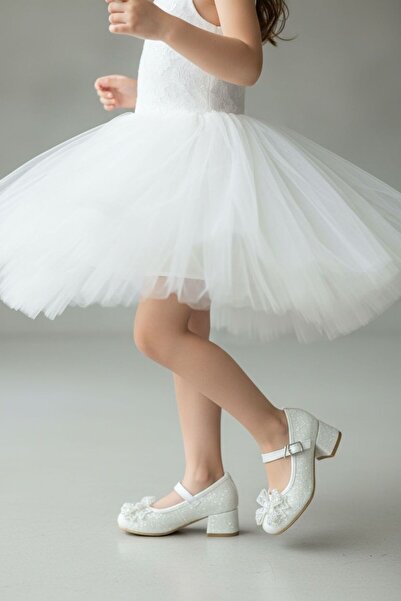 NeSe Shoes Girls' High Heel Shoes, Girls' Evening Dress Shoes with Glitter and Bow on the Front