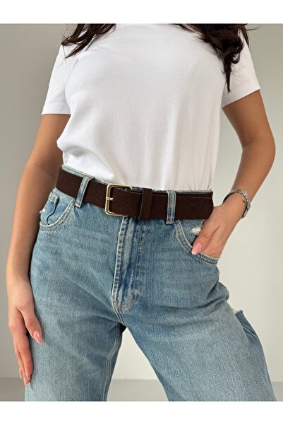 coaksco Women's Suede Bitter Brown Antique Buckle Belt