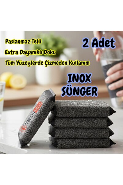 Technow Paslanmaz Çelik Sihirli Inox Yağ ve Kir Çözücü Tel Bulaşık Süngeri 2 ...