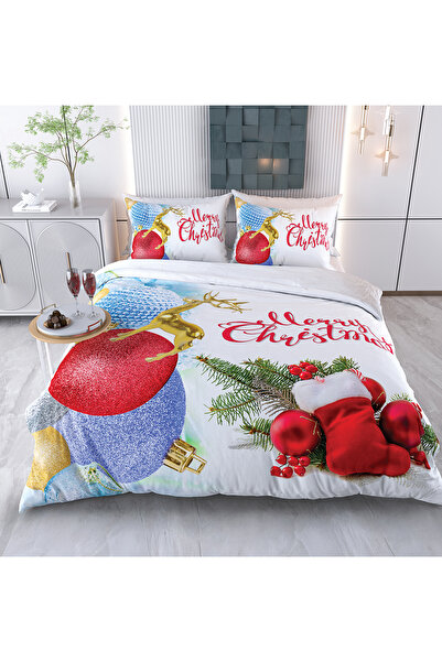 Evimemoda Christmas Themed Merry Christmas 3D 3-Dimensional Double Duvet Cover Set