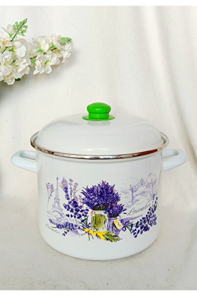 EBRULİEMAYE Lavender Enamel Lid Stockpot Deep Pot Bakraç 6.5 Liters 24 cm Diameter Jam Canning Pot