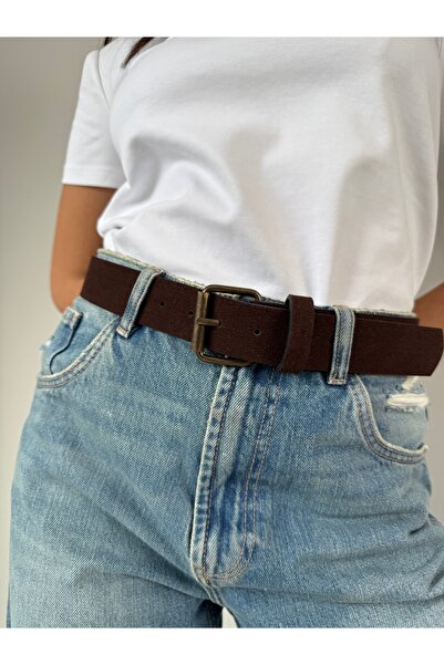 coaksco Women's Suede Bitter Brown Antique Buckle Belt