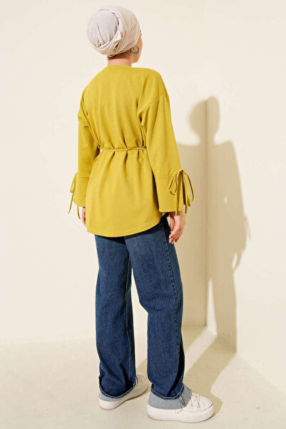 Smy moda Tunic with Two Drawstrings and Lace-Up Sleeves, Crew Neck