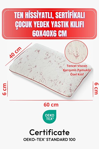 Rudu Sertifikalı, Ten Hissiyatlı Pamuklu Çocuk Yastık Kılıfı 60x40x6 cm