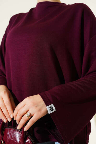 Smy moda Basic Blouse with Wrist Embroidery and Crew Neck