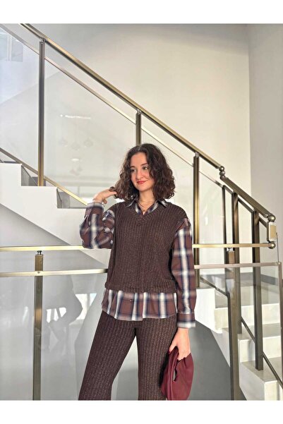 Sude Kızanlıklı Shirt Detailed Knitwear Trouser Set