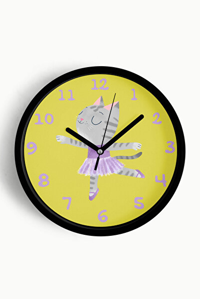 JHAAR Ceas de perete pentru camera copiilor cu pisică balerină drăguță - 42 c...