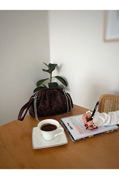 Swaggo collections Kadın Süet Taşlı Burslu El ve Omuz Çantası