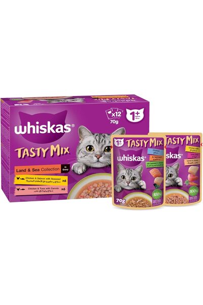 Whiskas Tasty Mix Wet Cat Food, Wild & Ocean Selection in Gravy, 12 x 70 g