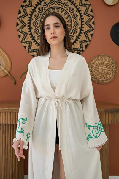 GENCULUS Green Print Detail Linen Cardigan