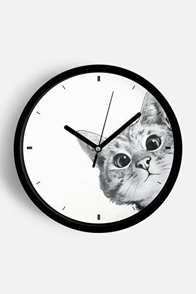 JHAAR Ceas de perete modern cu tematică pisică adorabilă - 42 cm - Carcasă ne...