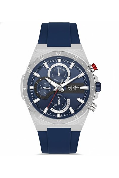 JG. Polo Club Men's Wristwatch Silver Color, Blue Dial - Stylish Silicone Ban...