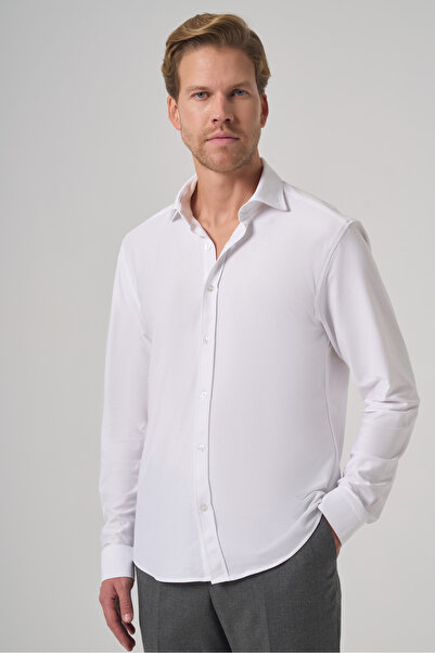 Morven Men's White Trend Flat Slim Fit Full Italian Collar Shirt