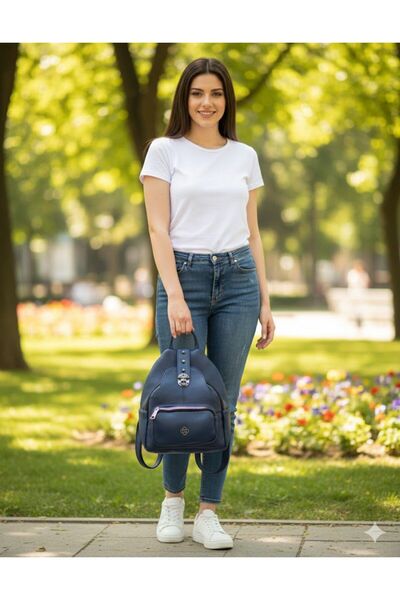 By EDUU Navy Blue Genuine Leather Women's Luxury Backpack