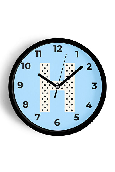 JHAAR ساعة حائط للرجال بحرف H - 35 سم - هيكل أسود مع واجهة زجاجية - آلية صامتة