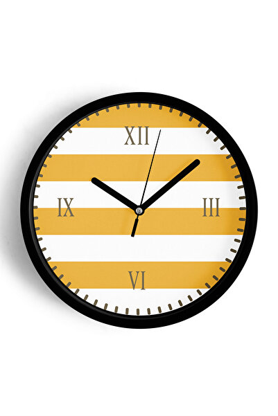 JHAAR ساعة حائط حديثة بخطوط أفقية - 42 سم - هيكل أسود مع زجاج أمامي - آلية صامتة