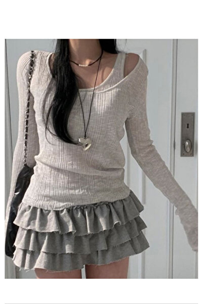 Köstebek Madonna Collar Harajuku Long Sleeve Blouse with Additional Straps