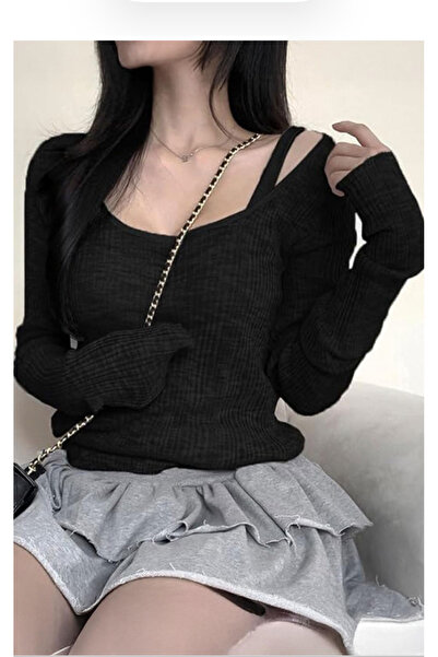 Köstebek Madonna Collar Harajuku Long Sleeve Blouse with Additional Straps