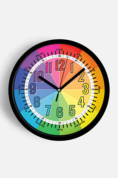 JHAAR ساعة حائط تعليمية لغرفة الأطفال - 35 سم - هيكل أسود مع واجهة زجاجية - آ...