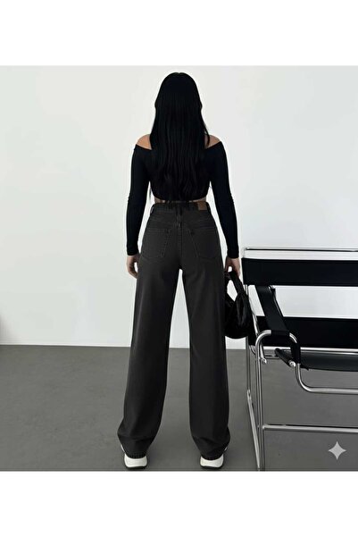 DRC trend Mara 90's Stretch Fabric Casual Women's Black Super High Waist Wide Leg Denim Jeans