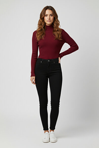 Genel Markalar Kadın Bordo Boğazlı Triko Kazak