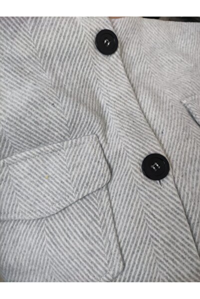 MLS Design Women's Herringbone Patterned Hooded Double Pocket Stitched Trench Coat Jacket