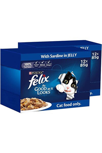 Felix Purina 'As Good As It Looks' Adult Cat Food with Sardine in Jelly, 85 g, Pack of 12