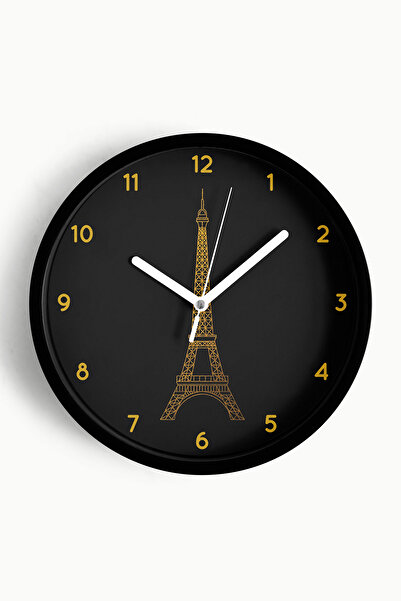 JHAAR ساعة حائط عصرية على شكل برج ايفل - 42 سم - هيكل أسود مع زجاج أمامي - آل...