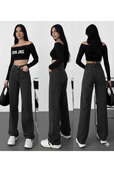 DRC trend Mara 90's Stretch Fabric Casual Women's Black Super High Waist Wide Leg Denim Jeans