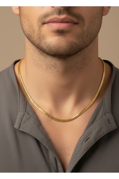 Cosmia Shine Shiny Gold Tone Herringbone Chain Necklace – Stainless Steel