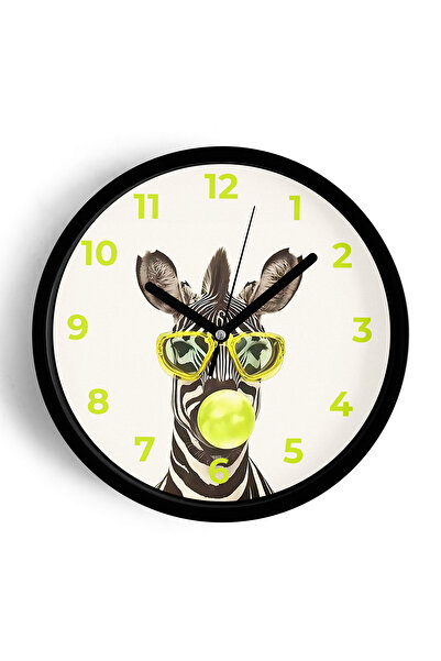 JHAAR ساعة حائط حديثة بتصميم حمار وحشي - 30 سم - هيكل أسود مع زجاج أمامي - آل...